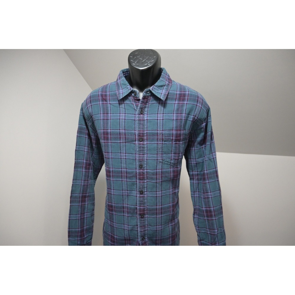 Carbon2Cobalt Plaid Flannel Shirt Mens L Teal Purple Excellent Double Cloth